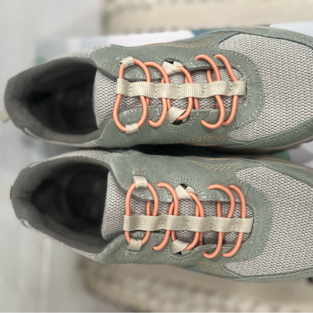 Earth Origins Gray and Green Sneakers with Peach Laces